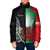 New Zealand and Wales Rugby Custom Padded Jacket Aotearoa All Black Combine Welsh Dragon - Wonder Print Shop