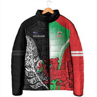 New Zealand and Wales Rugby Custom Padded Jacket Aotearoa All Black Combine Welsh Dragon - Wonder Print Shop