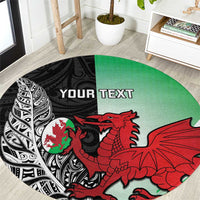 New Zealand and Wales Rugby Custom Round Carpet Aotearoa All Black Combine Welsh Dragon - Wonder Print Shop