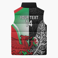 New Zealand and Wales Rugby Custom Sleeveless Puffer Jacket Aotearoa All Black Combine Welsh Dragon - Wonder Print Shop