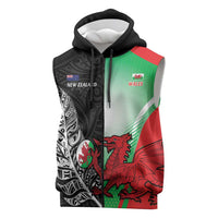 New Zealand and Wales Rugby Custom Sleeveless Zip Hoodie Aotearoa All Black Combine Welsh Dragon - Wonder Print Shop