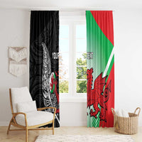 New Zealand and Wales Rugby Custom Window Curtain Aotearoa All Black Combine Welsh Dragon - Wonder Print Shop