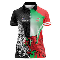 New Zealand and Wales Rugby Custom Women Polo Shirt Aotearoa All Black Combine Welsh Dragon - Wonder Print Shop