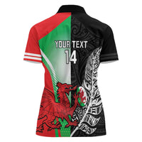 New Zealand and Wales Rugby Custom Women Polo Shirt Aotearoa All Black Combine Welsh Dragon - Wonder Print Shop