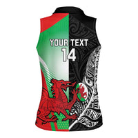 New Zealand and Wales Rugby Custom Women Sleeveless Polo Shirt Aotearoa All Black Combine Welsh Dragon - Wonder Print Shop