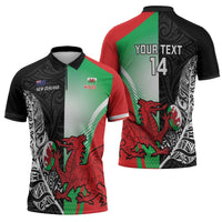 New Zealand and Wales Rugby Custom Zipper Polo Shirt Aotearoa All Black Combine Welsh Dragon - Wonder Print Shop