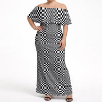 Black White Filipino Binakol Motifs Off Shoulder Maxi Dress Mabuhay Philippines Festival Kusikus Pattern