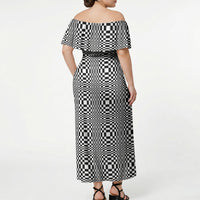 Black White Filipino Binakol Motifs Off Shoulder Maxi Dress Mabuhay Philippines Festival Kusikus Pattern