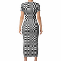Black White Filipino Binakol Motifs Short Sleeve Bodycon Dress Mabuhay Philippines Festival Kusikus Pattern