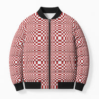 Red White Filipino Binakol Motifs Bomber Puffer Jacket Mabuhay Philippines Festival Kusikus Pattern