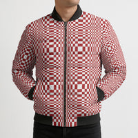 Red White Filipino Binakol Motifs Bomber Puffer Jacket Mabuhay Philippines Festival Kusikus Pattern