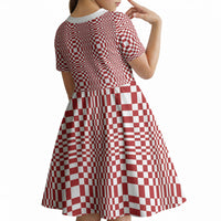 Red White Filipino Binakol Motifs Kid Short Sleeve Dress Mabuhay Philippines Festival Kusikus Pattern