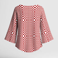 Red White Filipino Binakol Motifs Kimono Sleeve Blouse Mabuhay Philippines Festival Kusikus Pattern