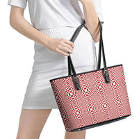 Red White Filipino Binakol Motifs Leather Tote Bag Mabuhay Philippines Festival Kusikus Pattern