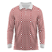 Red White Filipino Binakol Motifs Long Sleeve Polo Shirt Mabuhay Philippines Festival Kusikus Pattern