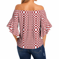Red White Filipino Binakol Motifs Off Shoulder Wrap Waist Top Mabuhay Philippines Festival Kusikus Pattern