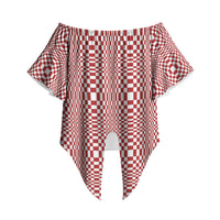Red White Filipino Binakol Motifs Off Shoulder Wrap Waist Top Mabuhay Philippines Festival Kusikus Pattern