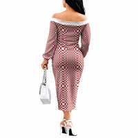 Red White Filipino Binakol Motifs Off The Shoulder Long Sleeve Dress Mabuhay Philippines Festival Kusikus Pattern