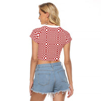 Red White Filipino Binakol Motifs Raglan Cropped T Shirt Mabuhay Philippines Festival Kusikus Pattern