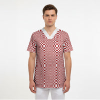 Red White Filipino Binakol Motifs Scrub Top Mabuhay Philippines Festival Kusikus Pattern