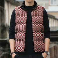 Red White Filipino Binakol Motifs Sleeveless Puffer Jacket Mabuhay Philippines Festival Kusikus Pattern