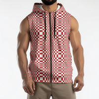 Red White Filipino Binakol Motifs Sleeveless Zip Hoodie Mabuhay Philippines Festival Kusikus Pattern