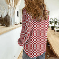 Red White Filipino Binakol Motifs Women Casual Shirt Mabuhay Philippines Festival Kusikus Pattern