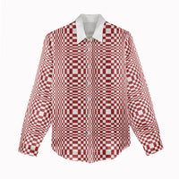 Red White Filipino Binakol Motifs Women Casual Shirt Mabuhay Philippines Festival Kusikus Pattern