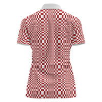 Red White Filipino Binakol Motifs Women Polo Shirt Mabuhay Philippines Festival Kusikus Pattern