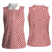 Red White Filipino Binakol Motifs Women Sleeveless Polo Shirt Mabuhay Philippines Festival Kusikus Pattern