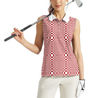 Red White Filipino Binakol Motifs Women Sleeveless Polo Shirt Mabuhay Philippines Festival Kusikus Pattern