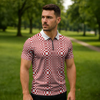 Red White Filipino Binakol Motifs Zipper Polo Shirt Mabuhay Philippines Festival Kusikus Pattern