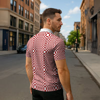 Red White Filipino Binakol Motifs Zipper Polo Shirt Mabuhay Philippines Festival Kusikus Pattern