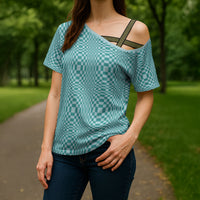 Cyan Filipino Binakol Motifs Cross Shoulder Shirt Mabuhay Philippines Festival Kusikus Pattern