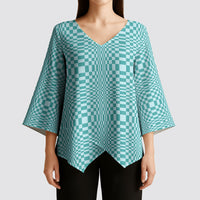 Cyan Filipino Binakol Motifs Kimono Sleeve Blouse Mabuhay Philippines Festival Kusikus Pattern