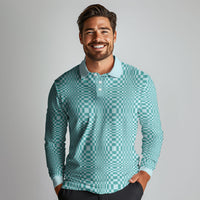Cyan Filipino Binakol Motifs Long Sleeve Polo Shirt Mabuhay Philippines Festival Kusikus Pattern