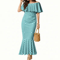 Cyan Filipino Binakol Motifs Mermaid Dress Mabuhay Philippines Festival Kusikus Pattern