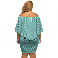 Cyan Filipino Binakol Motifs Off Shoulder Short Dress Mabuhay Philippines Festival Kusikus Pattern