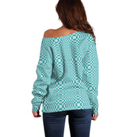 Cyan Filipino Binakol Motifs Off Shoulder Sweater Mabuhay Philippines Festival Kusikus Pattern