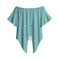 Cyan Filipino Binakol Motifs Off Shoulder Wrap Waist Top Mabuhay Philippines Festival Kusikus Pattern