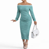 Cyan Filipino Binakol Motifs Off The Shoulder Long Sleeve Dress Mabuhay Philippines Festival Kusikus Pattern