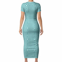Cyan Filipino Binakol Motifs Short Sleeve Bodycon Dress Mabuhay Philippines Festival Kusikus Pattern
