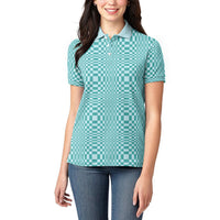 Cyan Filipino Binakol Motifs Women Polo Shirt Mabuhay Philippines Festival Kusikus Pattern