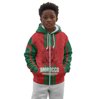 Morocco Football Custom Kid Hoodie Atlas Lionesses Moroccan Folk Pattern