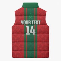 Morocco Football Custom Sleeveless Puffer Jacket Atlas Lionesses Moroccan Folk Pattern