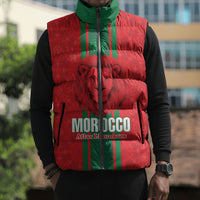 Morocco Football Custom Sleeveless Puffer Jacket Atlas Lionesses Moroccan Folk Pattern