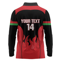 Malawi Football Custom Long Sleeve Polo Shirt Red Rising Sun Go Scorchers