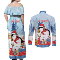 Personalised Puffin Iceland Christmas Couples Matching Off Shoulder Maxi Dress and Long Sleeve Button Shirt Merry Xmas Winter Vibes - Wonder Print Shop
