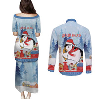 Personalised Puffin Iceland Christmas Couples Matching Puletasi and Long Sleeve Button Shirt Merry Xmas Winter Vibes - Wonder Print Shop
