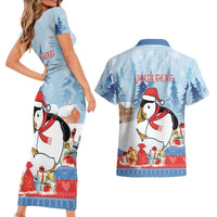 Personalised Puffin Iceland Christmas Couples Matching Short Sleeve Bodycon Dress and Hawaiian Shirt Merry Xmas Winter Vibes - Wonder Print Shop